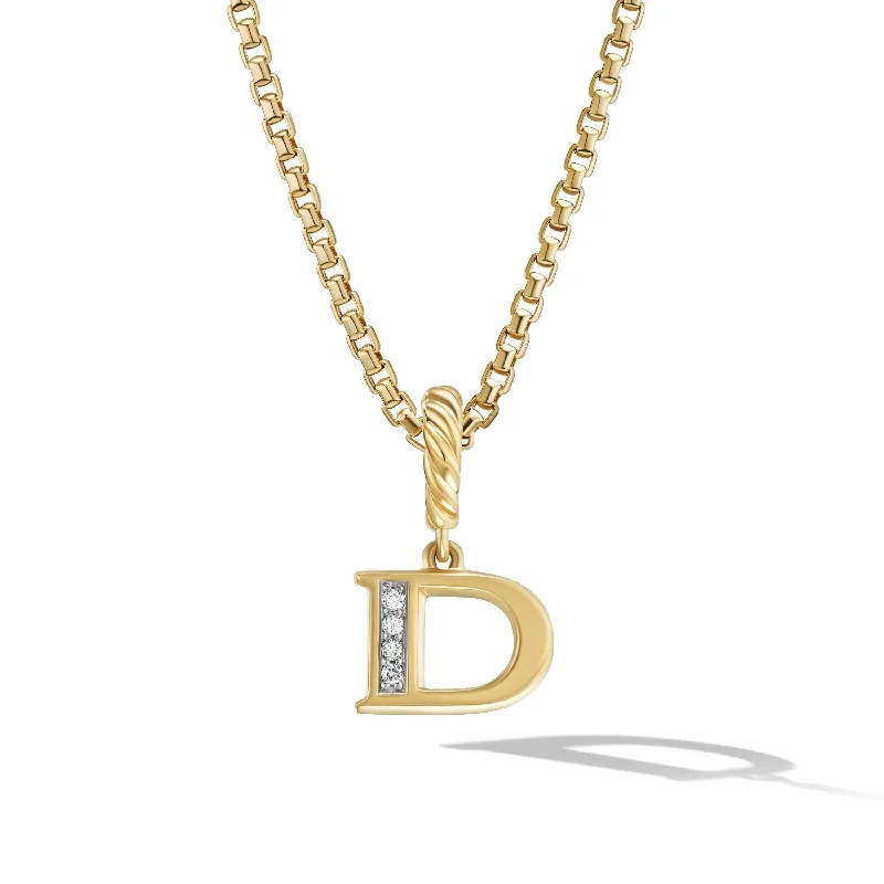 long silver necklace for women-Pave Initial Pendant in 18K Yellow Gold with Diamonds