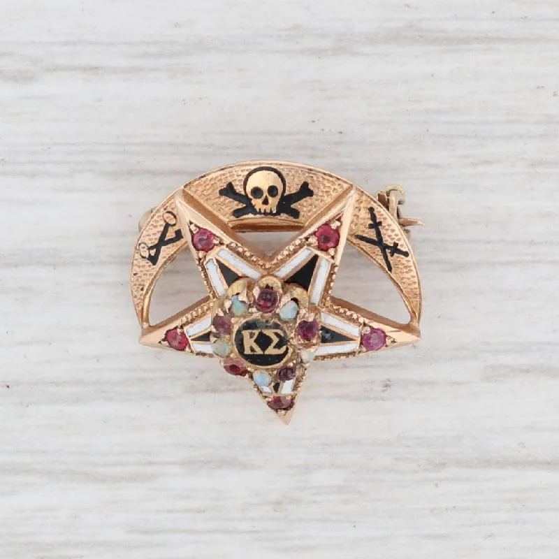 pear-shaped engagement rings for women-Kappa Sigma Fraternity Badge 10k Gold Ruby Opal Garnet Greek Crescent Skull Pin