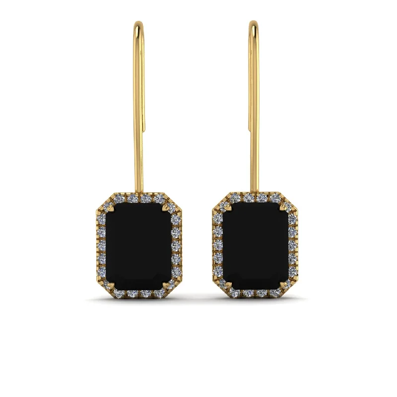 chic dangle earrings for women-Halo Emerald Cut Black Diamond Earrings - Izabella No. 7