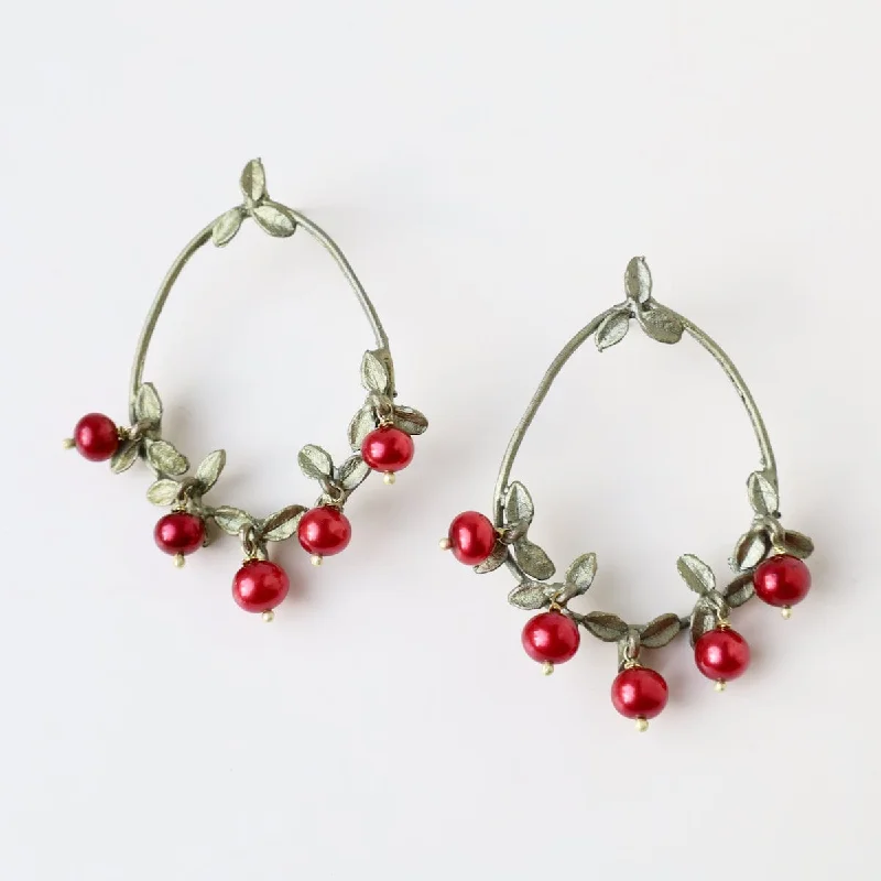 unique earrings for women-Cranberry Post Hoop Earrings