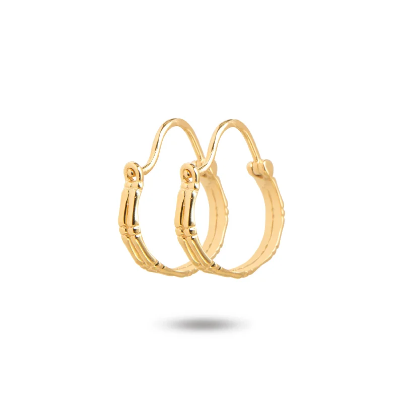 personalized gemstone earrings for women-14K Yellow Gold Double Hoop Bamboo Earrings