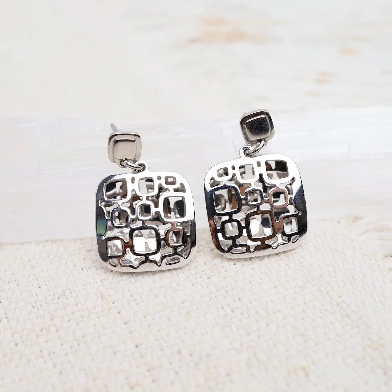 diamond earrings for women-Mosaic Square Earrings