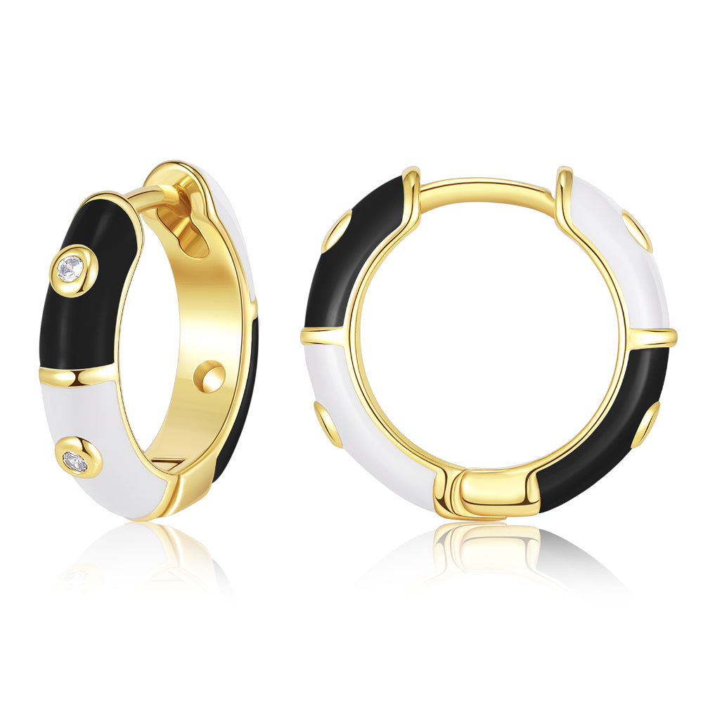 elegant gold earrings for women-Dainty Dual-color Enamel Small Hoop Colorful Cute Huggie Earrings Color with Black-White