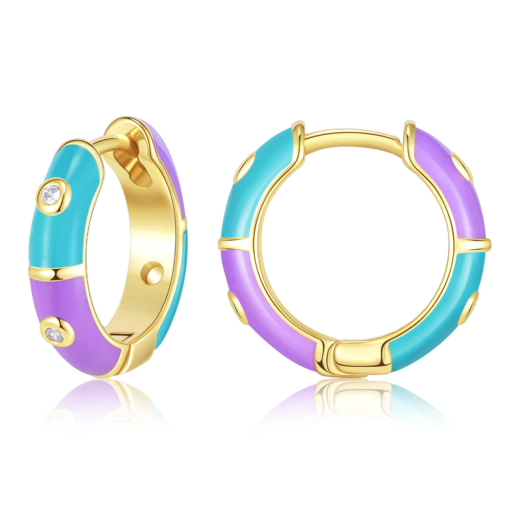 modern stud earrings for women-Dainty Dual-color Enamel Small Hoop Colorful Cute Huggie Earrings Color with Blue-Purple