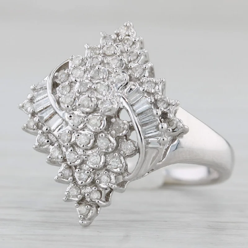 art deco engagement rings for women-0.75ctw Diamond Cluster Cocktail Ring 14k White Gold Size 7.25