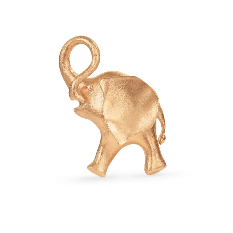 elegant brooch for formal occasions-Elephant 18K Gold Brooch w. Diamond