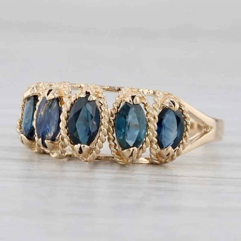 antique engagement rings for women-1.10ctw Tiered Pyramid Blue Sapphire Ring 14k Yellow Gold Size 6.75