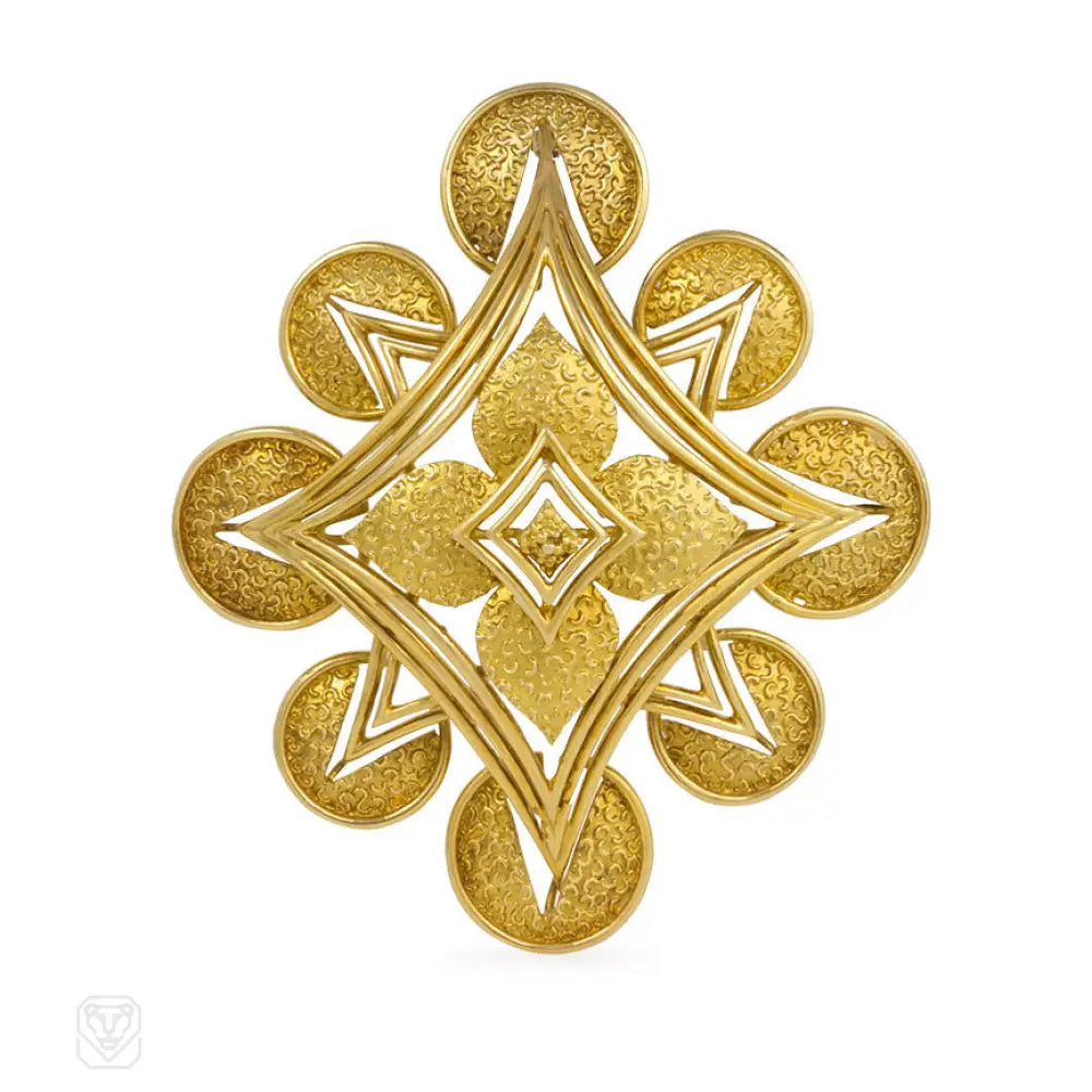 crystal brooch for evening wear-Gold abstract starburst brooch and pendant, Cartier