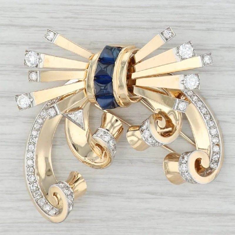 solitaire engagement rings for women-Trabert Hoeffer Mouboussin Reflection Fur Clip Brooch Sapphire Diamond 14k Gold