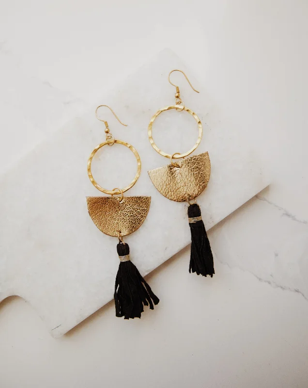 layered drop earrings for women-Uzma Earrings - Black