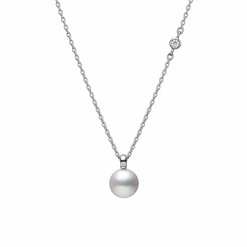 infinity pendant necklace for women-Akoya Cultured Pearl and Diamond Pendant