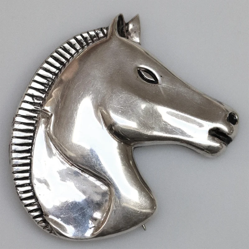 brooch with a pearl design for women-Vintage Antonio Pineda Taxco Mexican Jewelry | Rare Large Stallion Horse Brooch