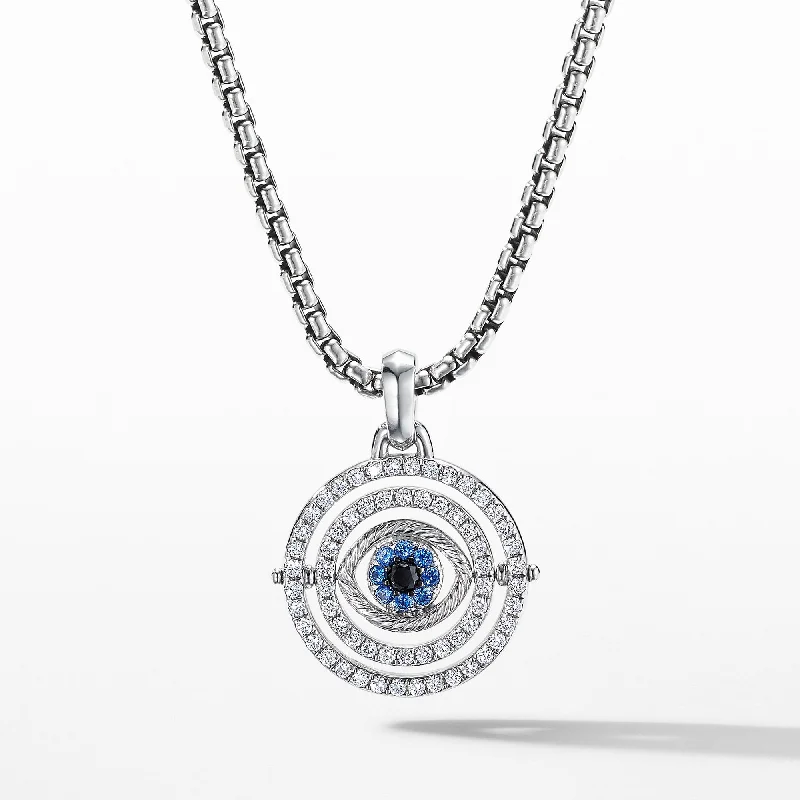 unique pendant necklace for women-Evil Eye Mobile Amulet in 18K White Gold with Pave Blue Sapphires and Diamonds