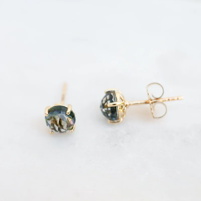 boho earrings for women-14k Yellow Gold 6mm Round Green Envy Topaz Post Earrings