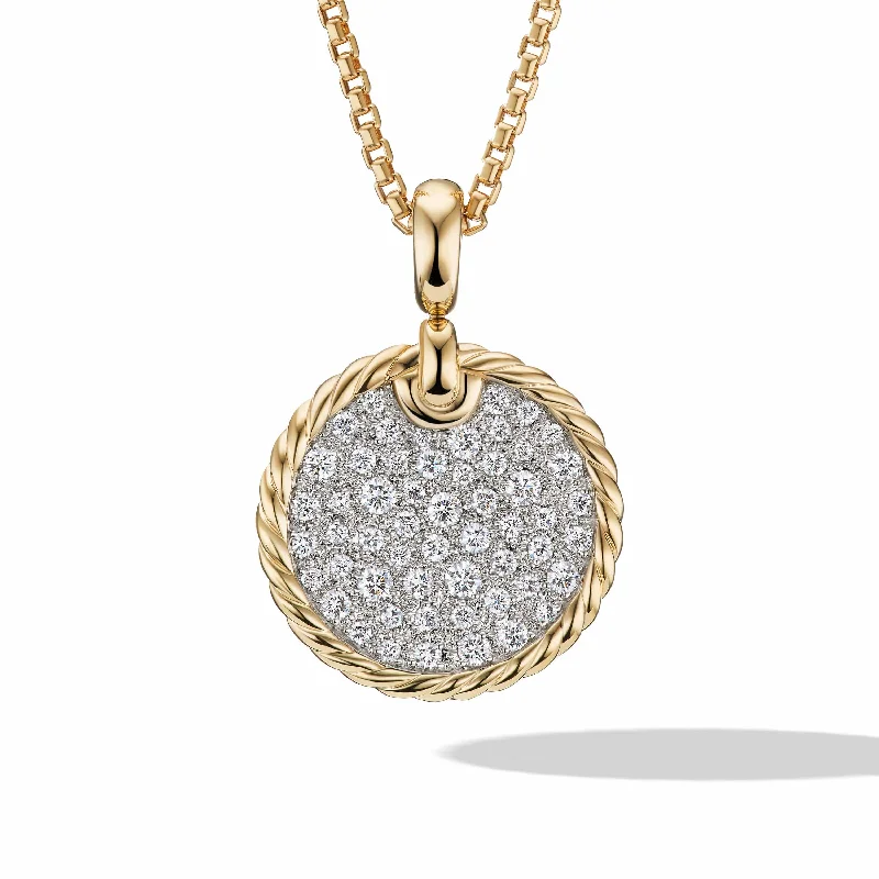 radiant heart necklace for women-DY Elements Disc Pendant in 18K Yellow Gold with Pave Diamonds