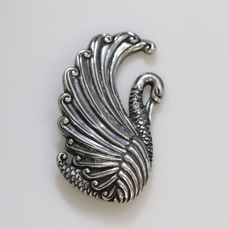 fall-themed brooch for women-Vintage Margot de Taxco Mexican Jewelry | Large Sterling Silver Swan Brooch