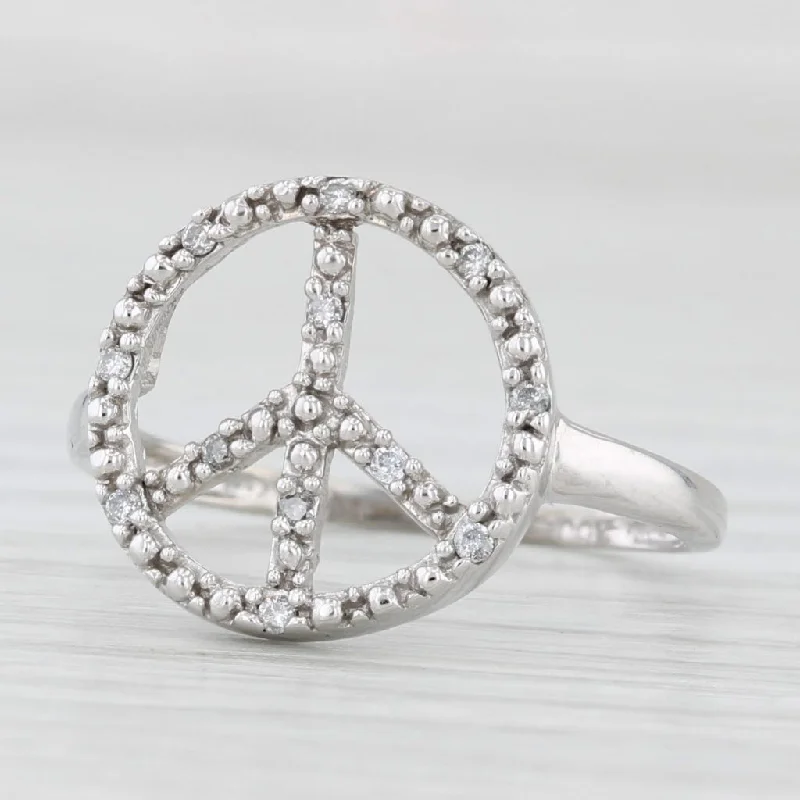 radiant cut engagement rings for women-Diamond Peace Sign Ring 10k White Gold Size 6.75