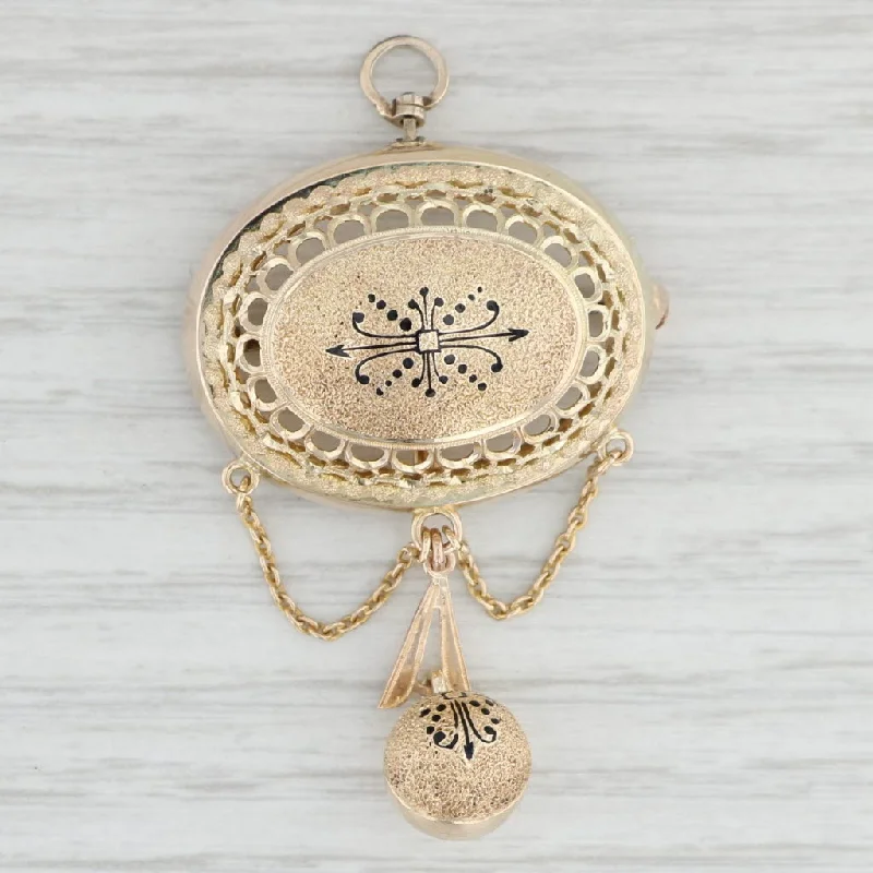 simple engagement rings for women-Antique Pendant Brooch 14k Yellow Gold Enamel Ornate