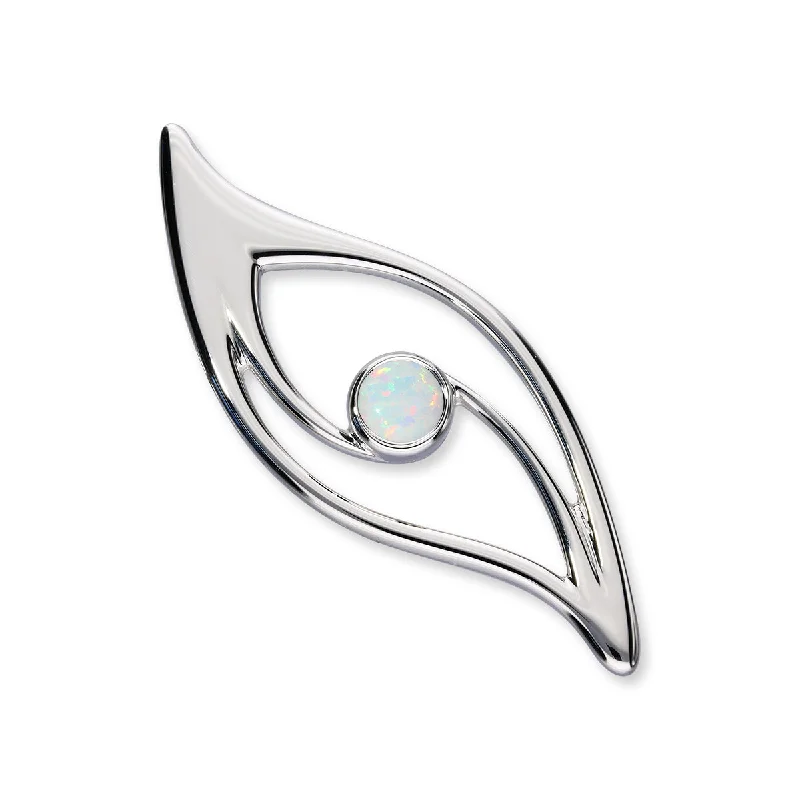 custom brooch for women-Harlequin Silver Brooch SB145 White Opal