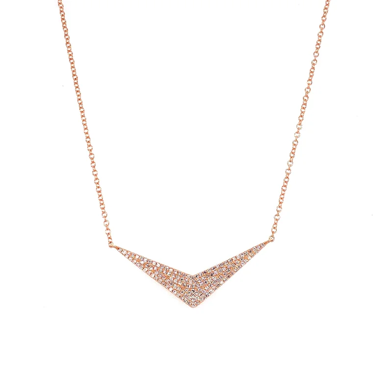 butterfly charm necklace for women-14K Rose Gold Diamond Pave Chevron Pendant