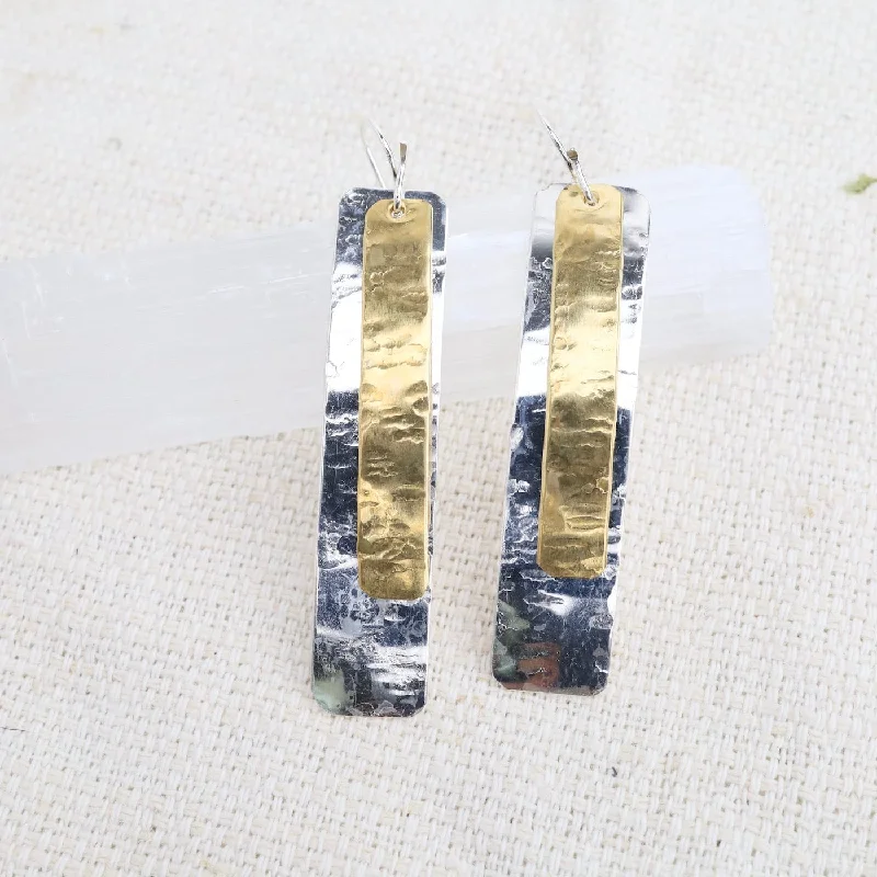 bridal stud earrings for women-Etched Double Bar Earrings - Gold Filled & Sterling Silver