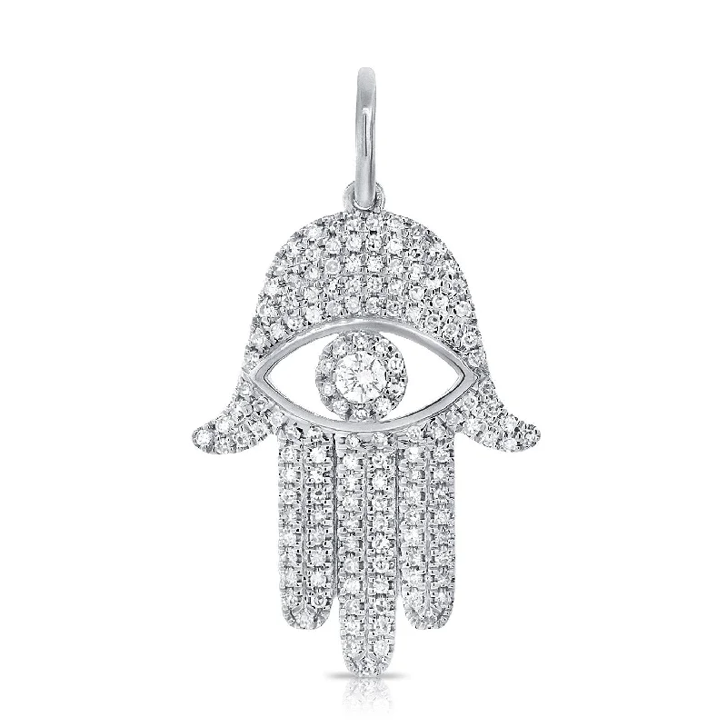 chain link necklace for women-14K White Diamond Evil Eye X-Large Hamsa Pendant