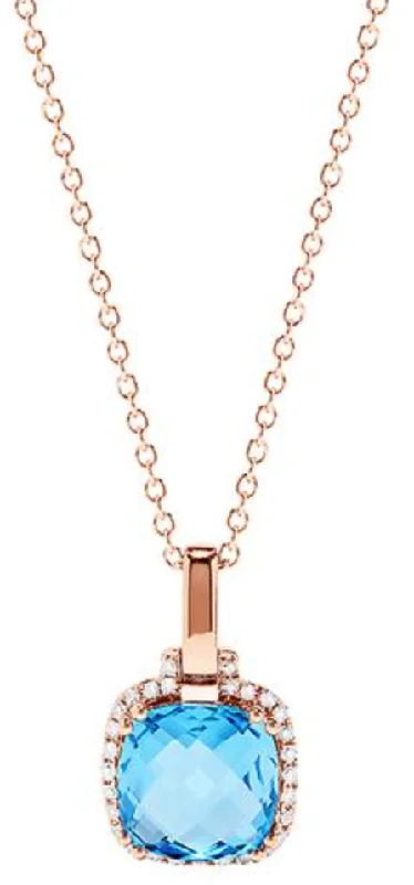 geometric pendant necklace for women-14K Rose Gold Blue Topaz and Diamond Square Pendant