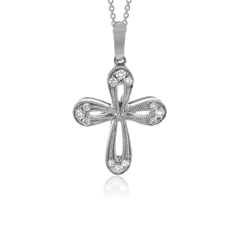 heart-shaped necklace for women-14K White Gold 0.09 CT Diamond Cross Pendant