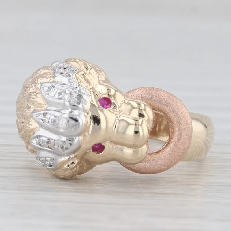 simple engagement rings for women-Lion Door Knocker Ring 14k Gold Lab Created Ruby Cubic Zirconia Size 8.5