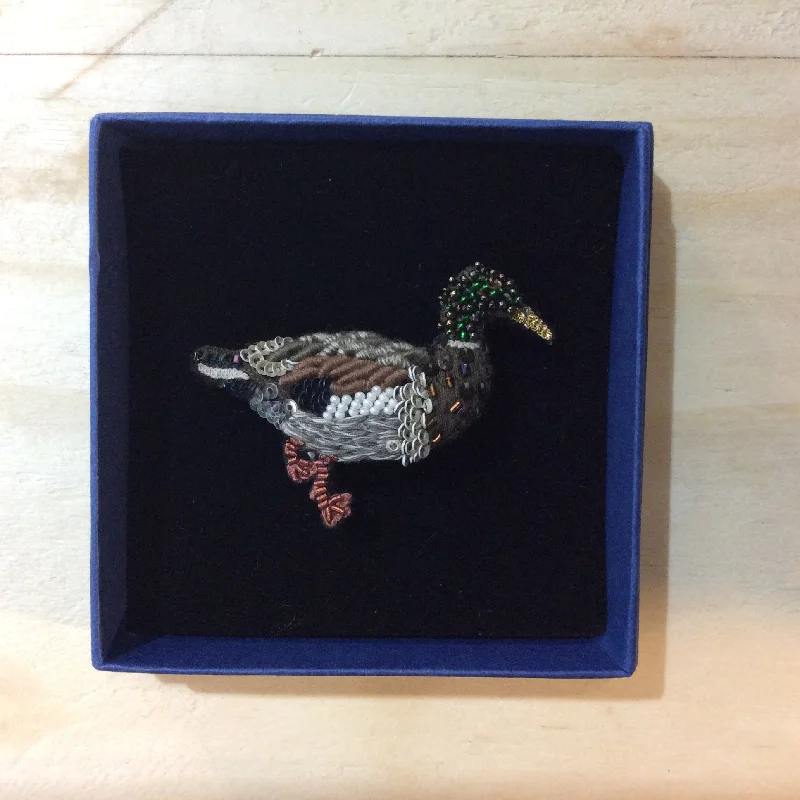 modern pearl brooch for women-Mallard Duck Brooch