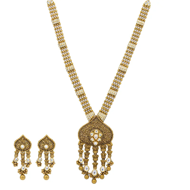 sleek gold necklace for women-22K Gold Kundan Antique Jewelry Set