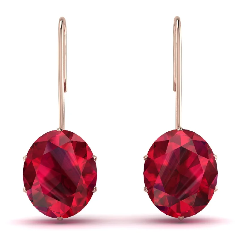 gold stud earrings for women-Oval Hidden Halo Ruby Earrings - Gemma No. 41