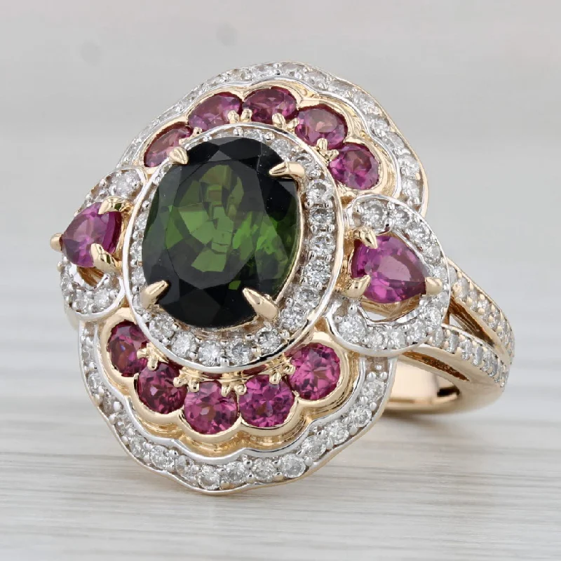 vintage diamond engagement rings for women-3.58ctw Green Tourmaline Garnet Diamond Halo Ring 14k Yellow Gold Sz 5 Cocktail