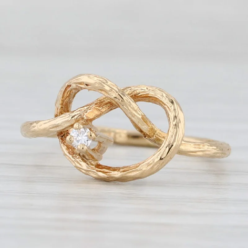 twist band engagement rings for women-Diamond Pretzel Knot Ring 18k Yellow Gold Size 5 Woodgrain Pattern