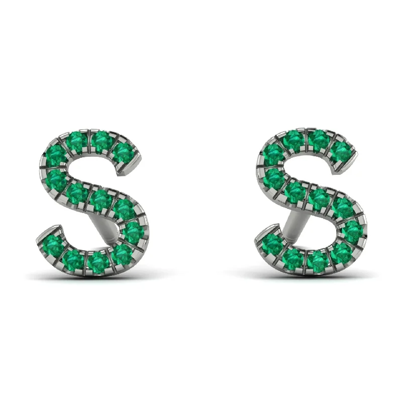 flower-shaped stud earrings for women-Personalised Initial Emerald Earrings - Gloria No. 6