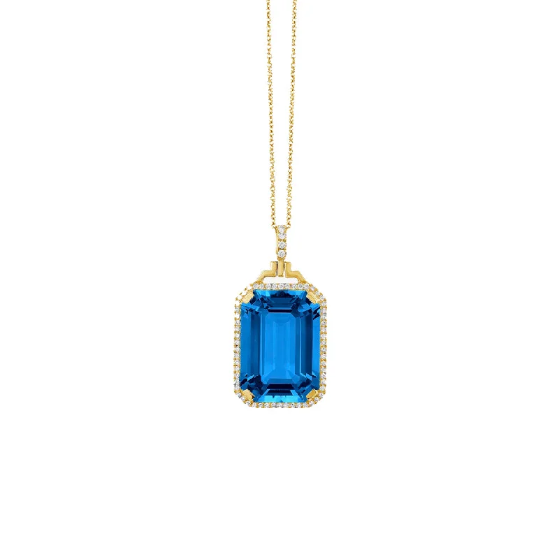 sparkling gemstone necklace for women-Blue Topaz and Diamond Gossip Pendant