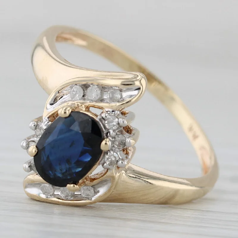 minimalist engagement rings for women-0.66ctw Blue Sapphire Diamond Bypass Ring 10k Yellow Gold Size 8