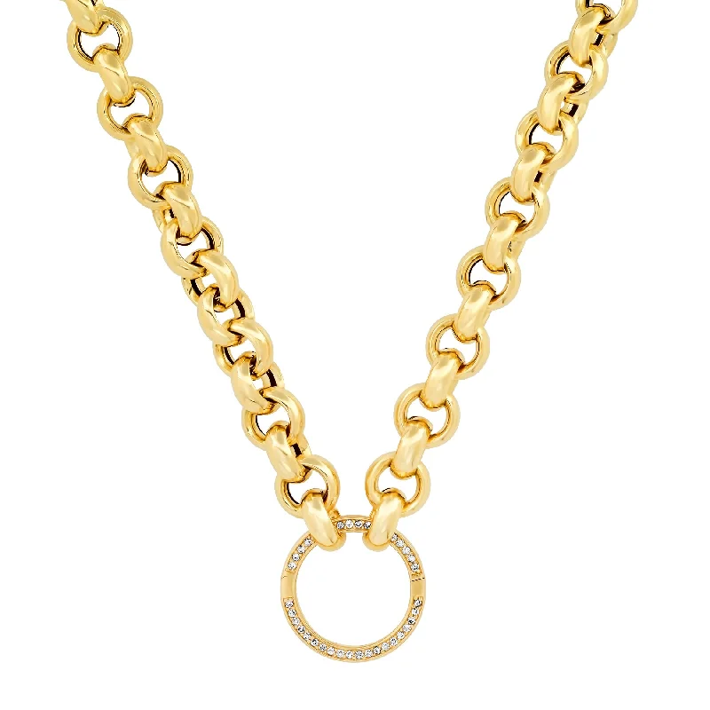 infinity necklace for women-ROLO CHAIN w/ DIAMOND CIRCLE ENHANCER, 14kt GOLD