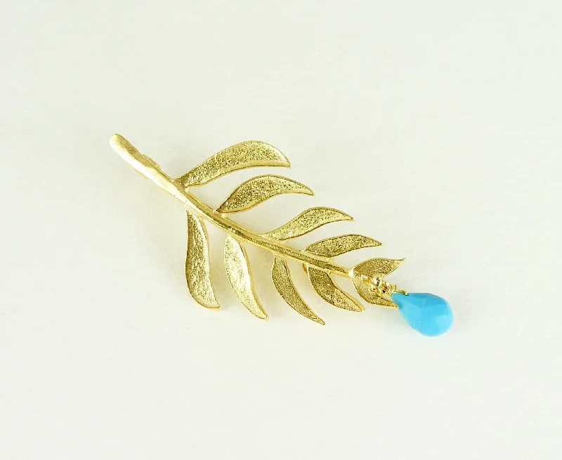 gemstone brooch with diamonds for women-Kiki Brooch with Turquoise