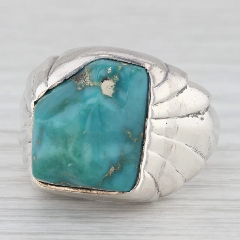 gold engagement rings for women-Vintage Native American Baroque Turquoise Nugget Ring Silver Size 12.75