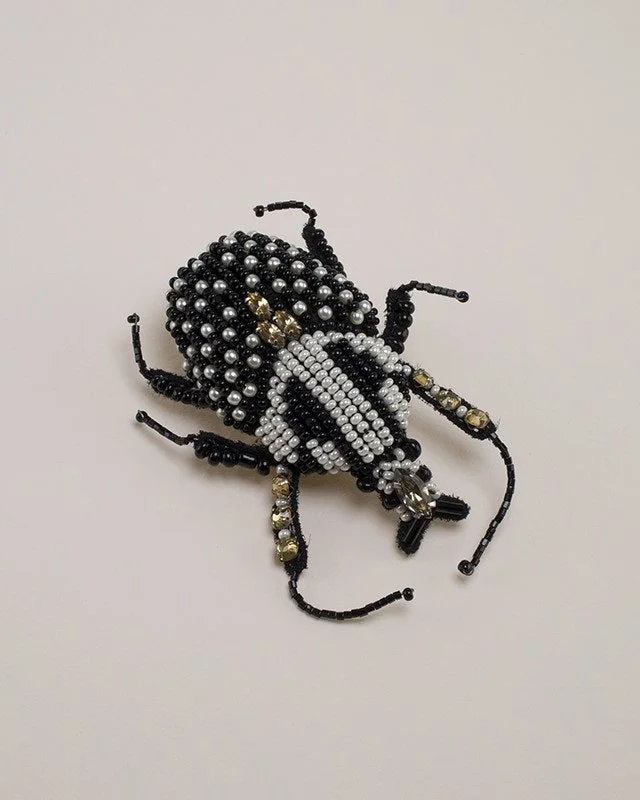 golden leaf brooch for women-Hand Beaded Victorian Scarab Brooch