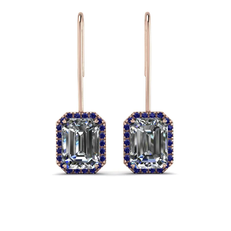 large dangle earrings for women-Halo Emerald Cut Diamond Earrings - Izabella No. 62