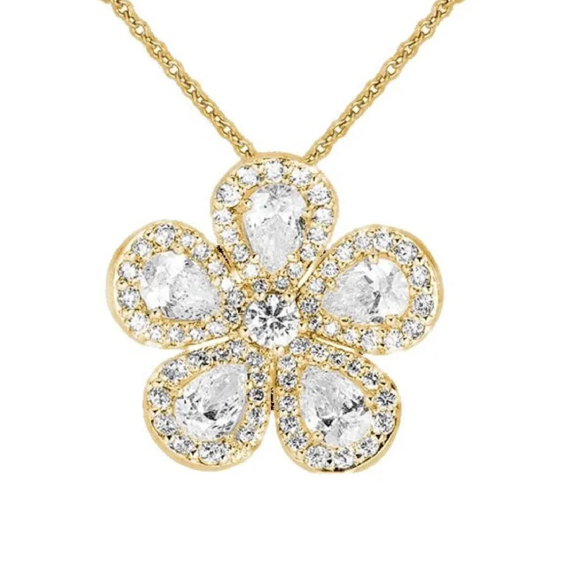 sapphire necklace for women-18k Yellow Gold Small Diamond Flower Pendant