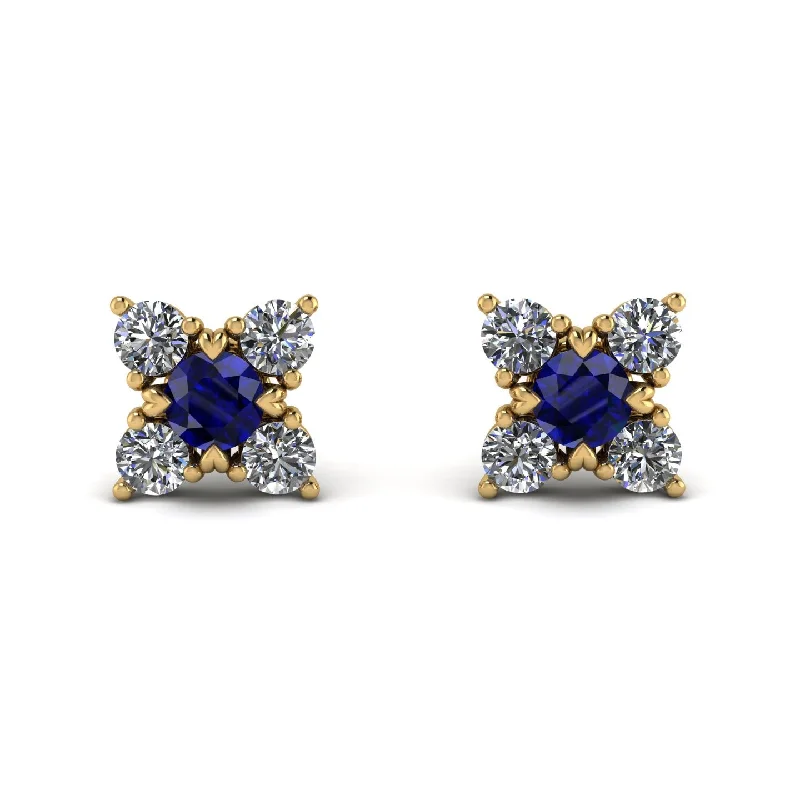 trendy stud earrings for women-Geometrical 5 Sapphires Stud Earrings - Noa No. 13