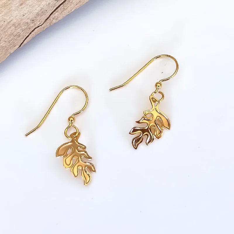 gemstone dangle earrings for women-Dainty Monstera Leaf