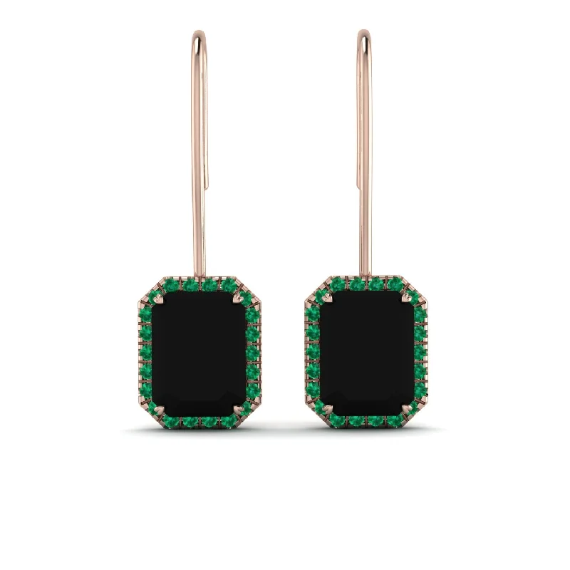 pearl stud earrings for women-Halo Emerald Cut Black Diamond Earrings - Izabella No. 23