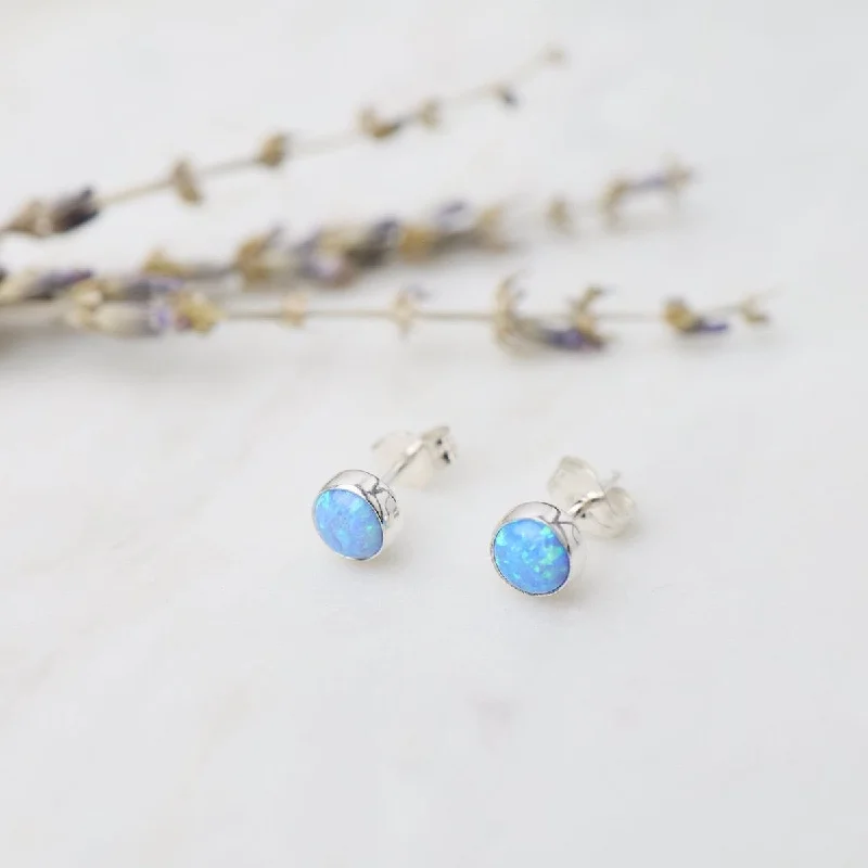 vintage drop earrings for women-Blue Opal Cabochon Post Earrings