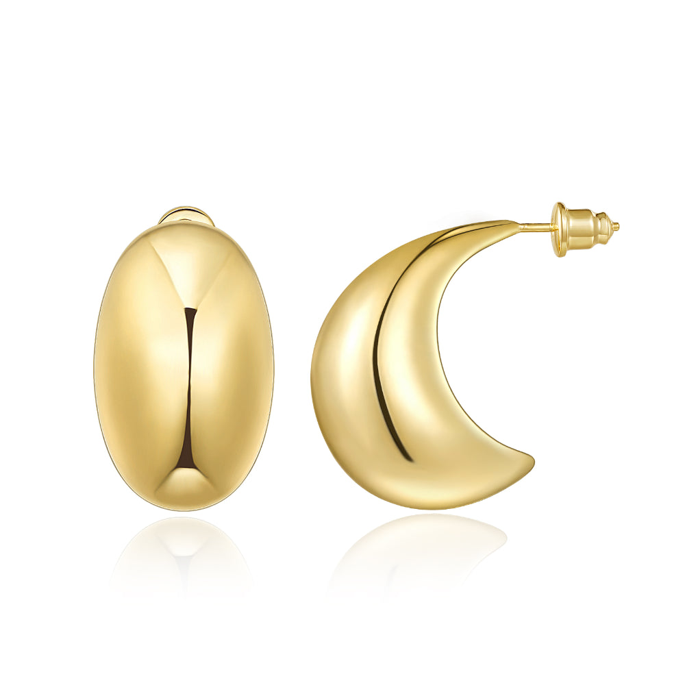 silver drop earrings for women-14K Gold Plated Thick Chunky Gold Hoop Earrings- Lightweight Teardrop Hoop