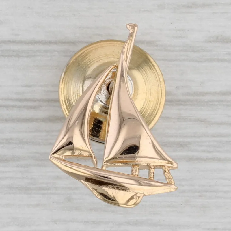 channel set engagement rings for women-Sailboat Lapel Pin 14k Yellow Gold Tie Tac