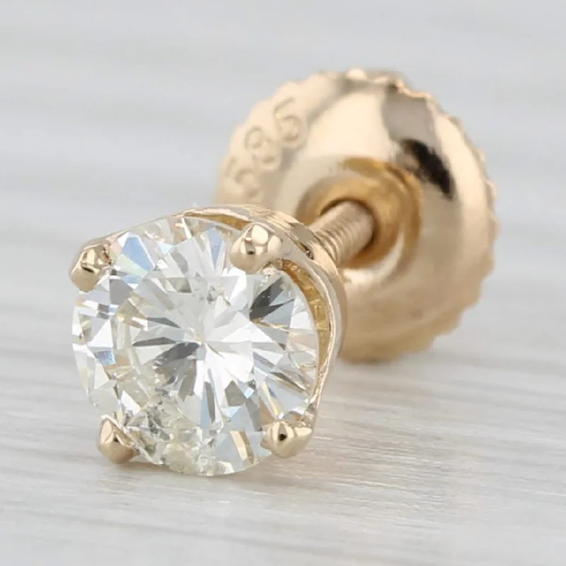 matching wedding and engagement rings for women-New Single 0.50ct Diamond Solitaire Stud Earring 14k Yellow Gold